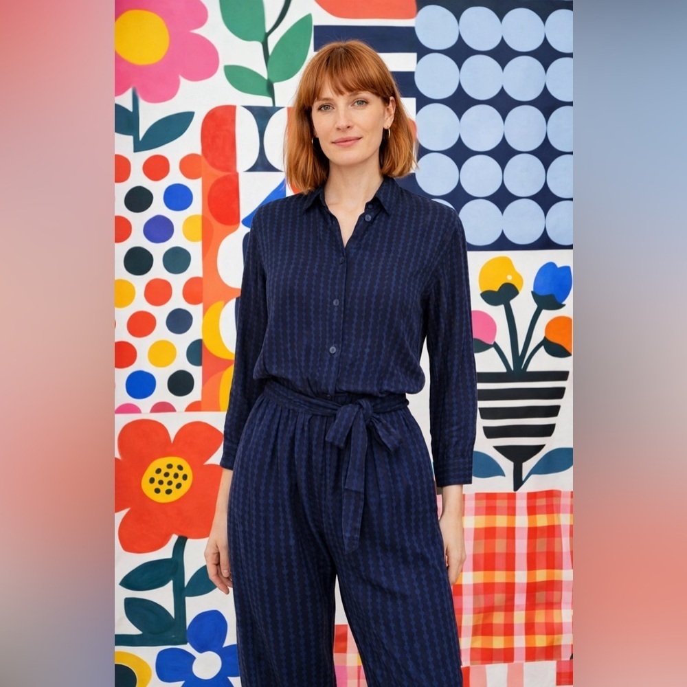 Marimekko x Uniqlo Womens Jumpsuit XS Black Blue Polka Dot Belted Minimalist